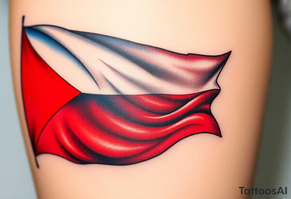 A waving Czech flag with realistic fabric texture, its red, white, and blue colors tattoo idea
