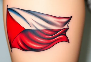 A waving Czech flag with realistic fabric texture, its red, white, and blue colors tattoo idea