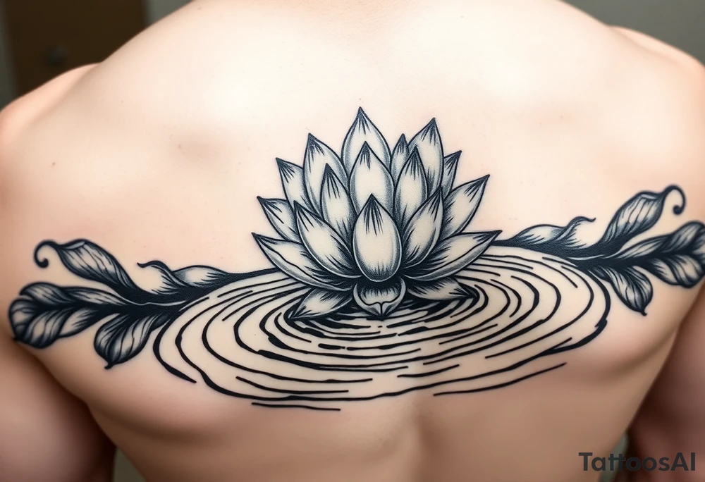 serene lotus flower emerging from sacred waters with ripples tattoo idea