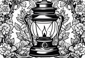 Oil lamp surrounded by leafy vines tattoo idea