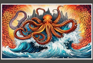 Octopus volcano bridge tattoo idea