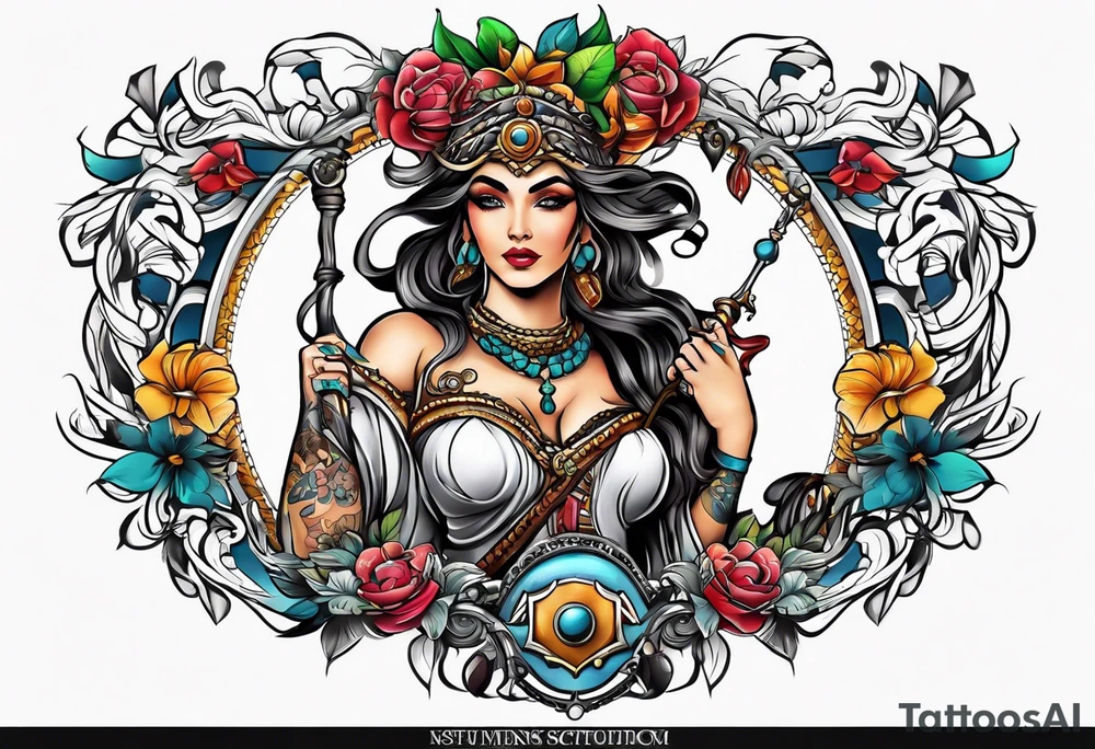 Themis with scales in hands tattoo idea