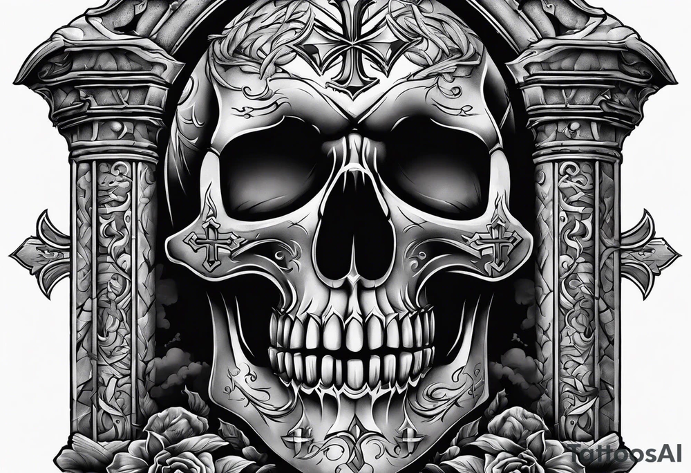 Tomb with smoke and crosses tattoo idea