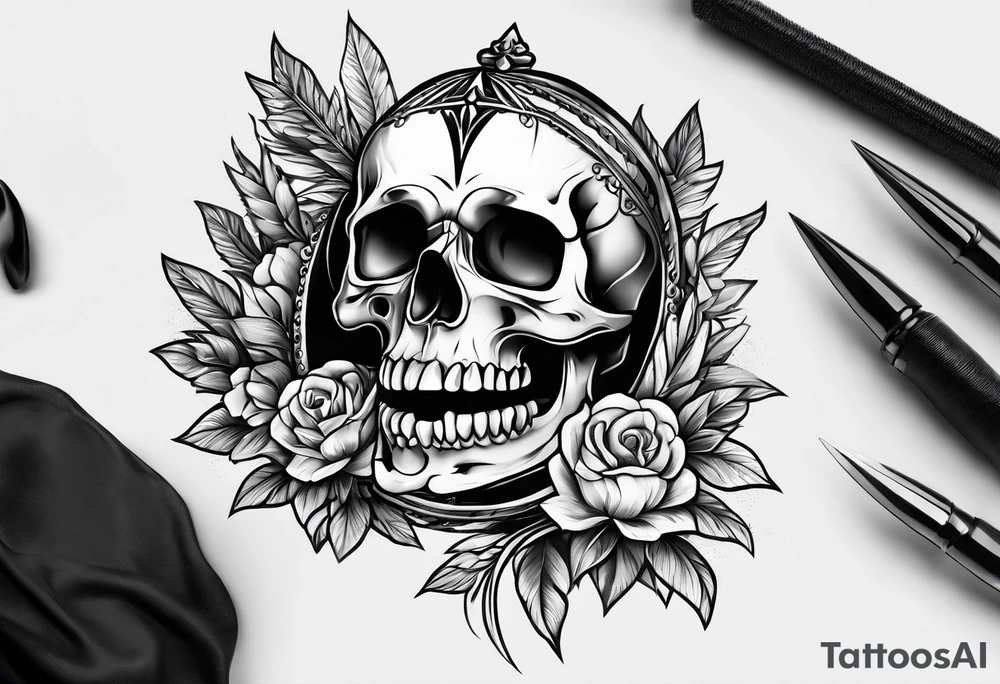 dagger piercing skull tattoo idea