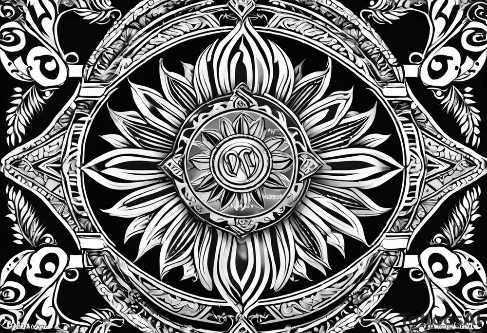 Filipino sun, Filipino Polynesian style, surname Reyes Espina, not vulgar, family crest round shape that looks good on a wrist or bicep, not traditional American tribal, family, love tattoo idea