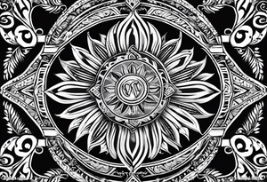 Filipino sun, Filipino Polynesian style, surname Reyes Espina, not vulgar, family crest round shape that looks good on a wrist or bicep, not traditional American tribal, family, love tattoo idea