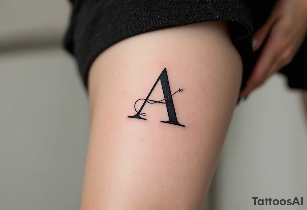 A minimalist black "A" in serif font with a thin red underline. tattoo idea