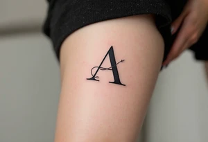 A minimalist black "A" in serif font with a thin red underline. tattoo idea