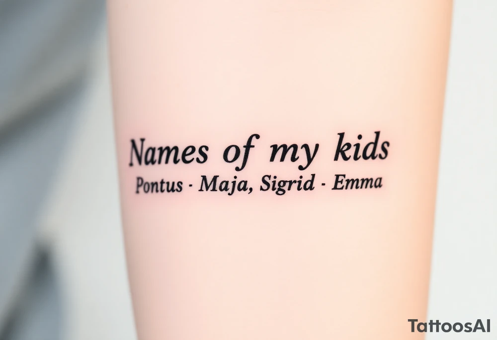 Names of my kids: Pontus, Maja, Sigrid and Emma tattoo idea