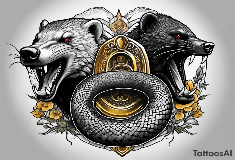 Three headed serpent and honey badger tattoo idea
