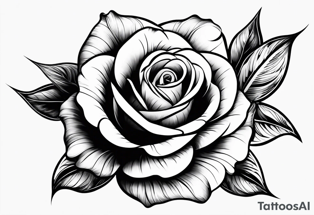 Bloomed rose with female body, kneeling tattoo idea
