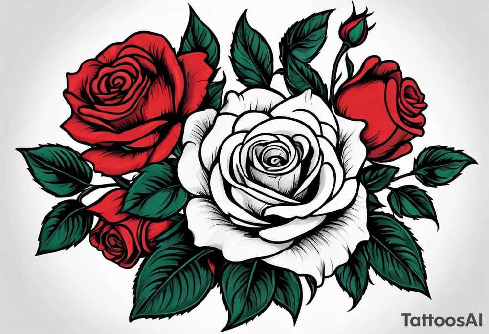 old school roses, red, highly detailed tattoo idea