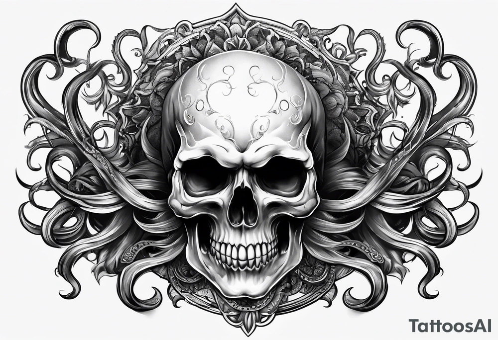 Realistic skull with tentacles tattoo idea