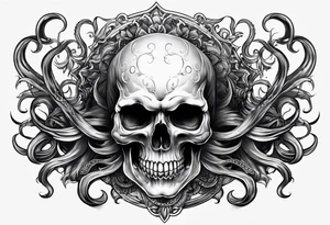 Realistic skull with tentacles tattoo idea