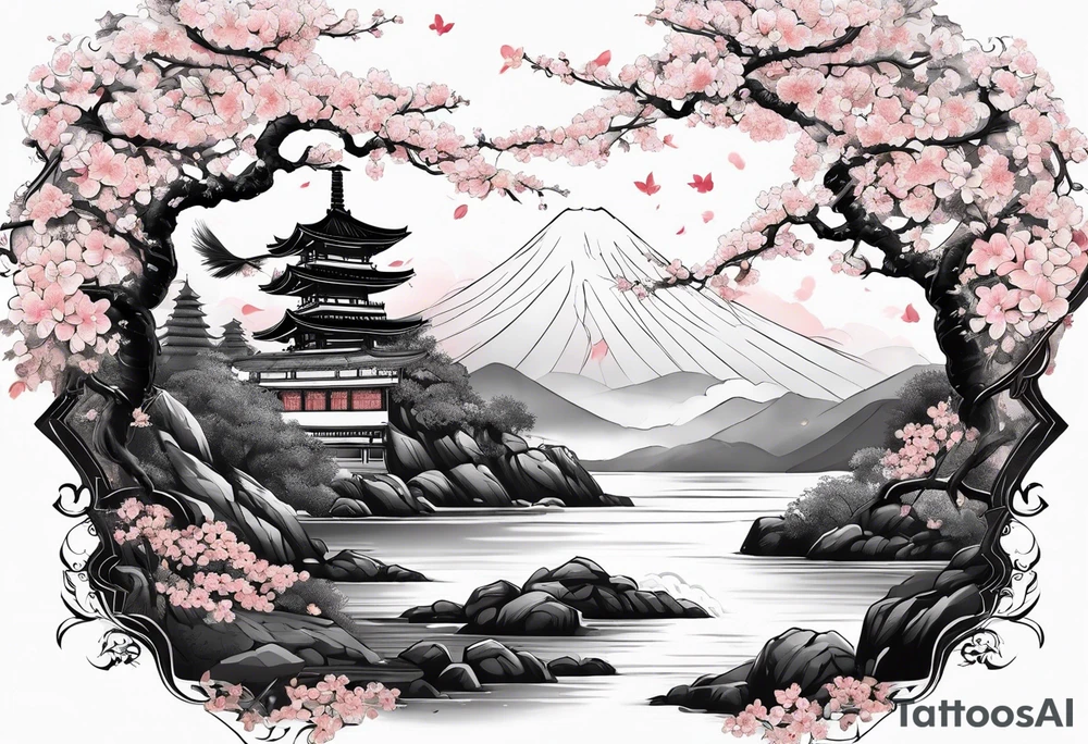 sword with a sakura tree tattoo idea