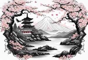 sword with a sakura tree tattoo idea