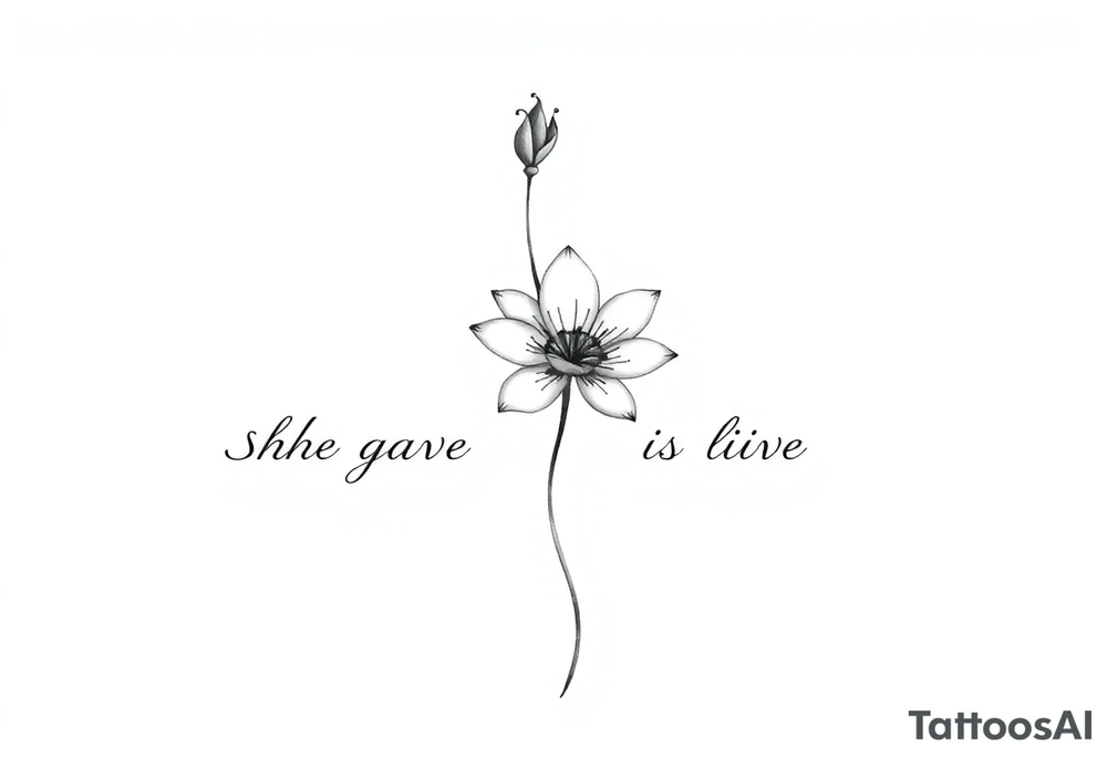 "She gave me a reason to live" as the stem blooming into a flower tattoo idea