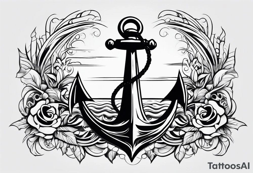 black and white, poly tribal, great white, and broken anchor tattoo idea