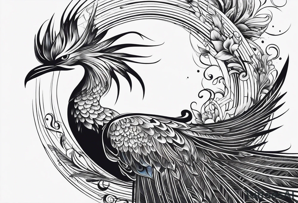 phoenix sur une lune bleu tattoo idea