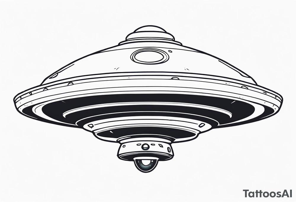 Drawing of an alien flying saucer in three projections tattoo idea