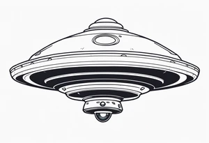 Drawing of an alien flying saucer in three projections tattoo idea