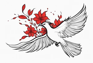 elongated phoenix in flight 
in profile long tail with claws holding red flowers falling tattoo idea