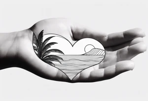 Inner arm , straight line Palm tree shell wave heart tattoo idea