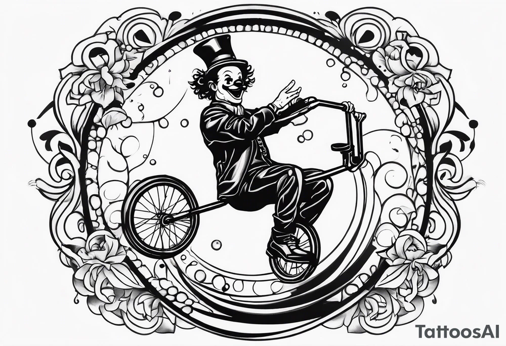 clown juggling on a unicycle tattoo idea