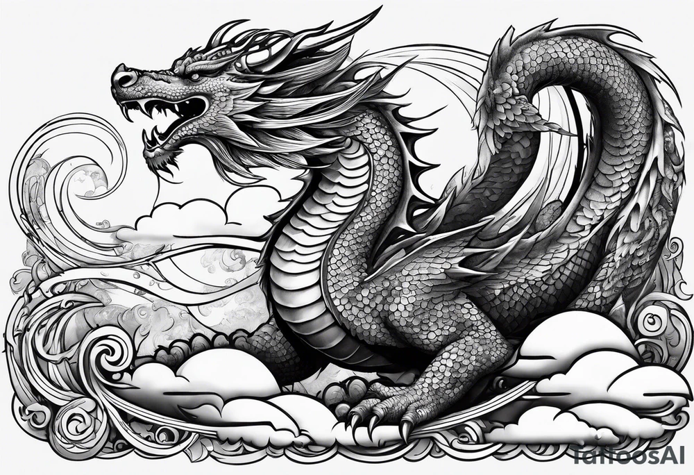 A strip with a dragon with cloud and the moon tattoo idea A strip with a dragon with cloud and the moon tattoo idea