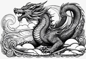 A strip with a dragon with cloud and the moon tattoo idea