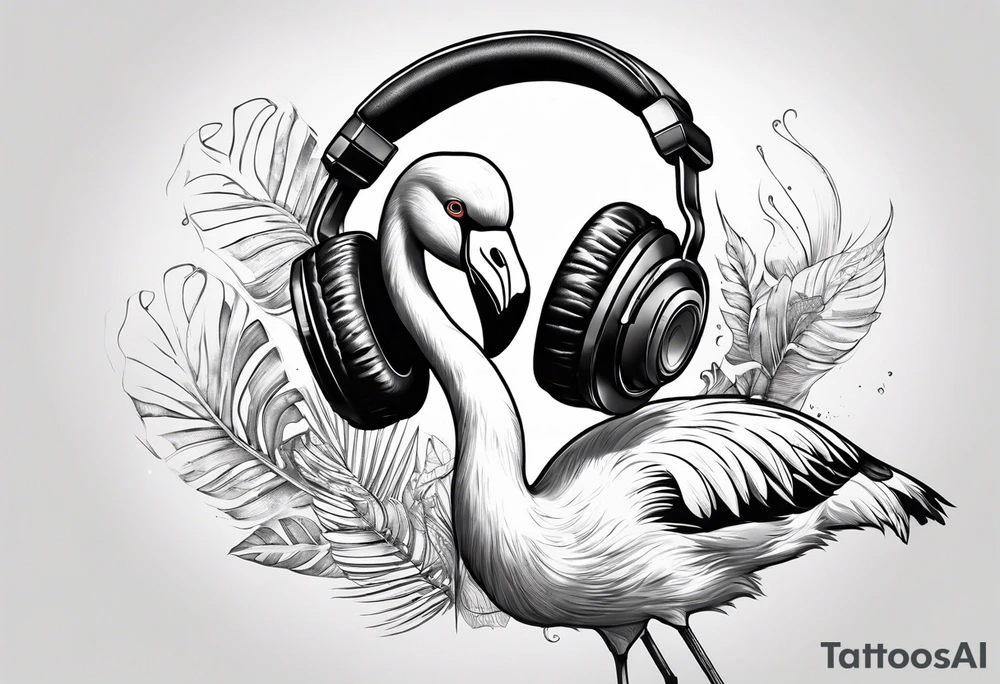 flamingo with a headphone tattoo idea