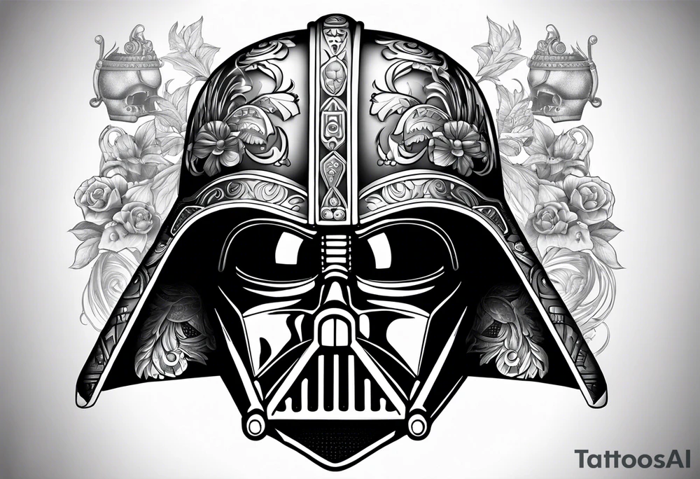 Darth Vader helmet in Roman gladiator style with skulls tattoo idea