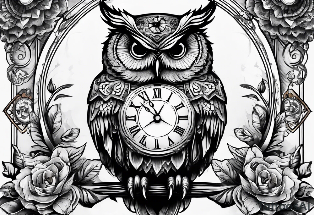 owl with a clock and skull
wisdom tattoo idea