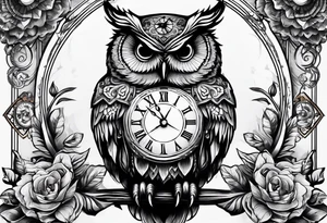 owl with a clock and skull
wisdom tattoo idea