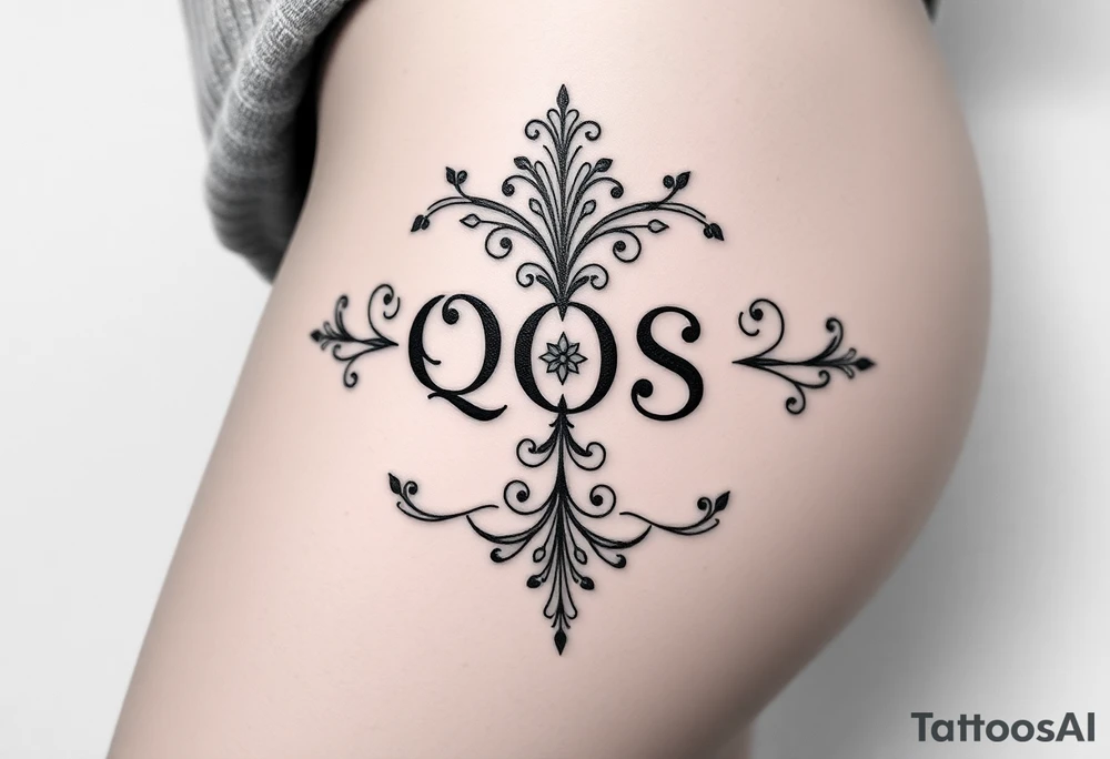 text reading "QOS" across a womb tattoo tattoo idea