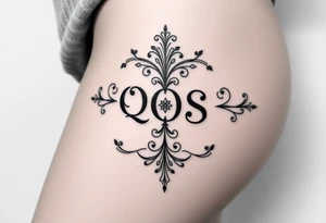 text reading "QOS" across a womb tattoo tattoo idea