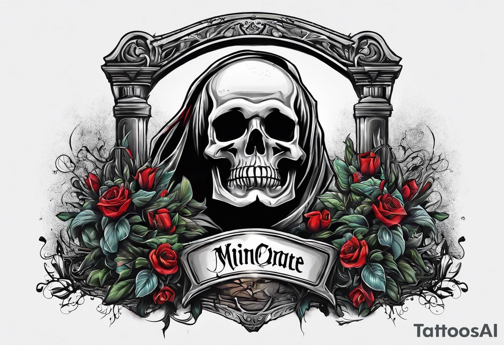 Person emerging from grave. 
MIW Reincarnate written on gravestone tattoo idea