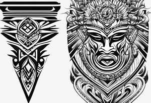 Simple vertical line work with tribal elements (for the bicep area) tattoo idea