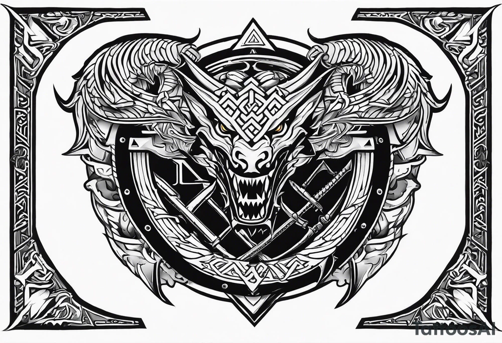 Valhalla sword shield dragon axe Valknut chains
steps tattoo idea Valhalla sword shield dragon axe Valknut chains
steps tattoo idea