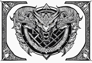 Valhalla sword shield dragon axe Valknut chains 
 steps tattoo idea