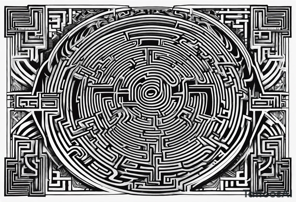 labyrinth Maze train tracks straight tattoo idea