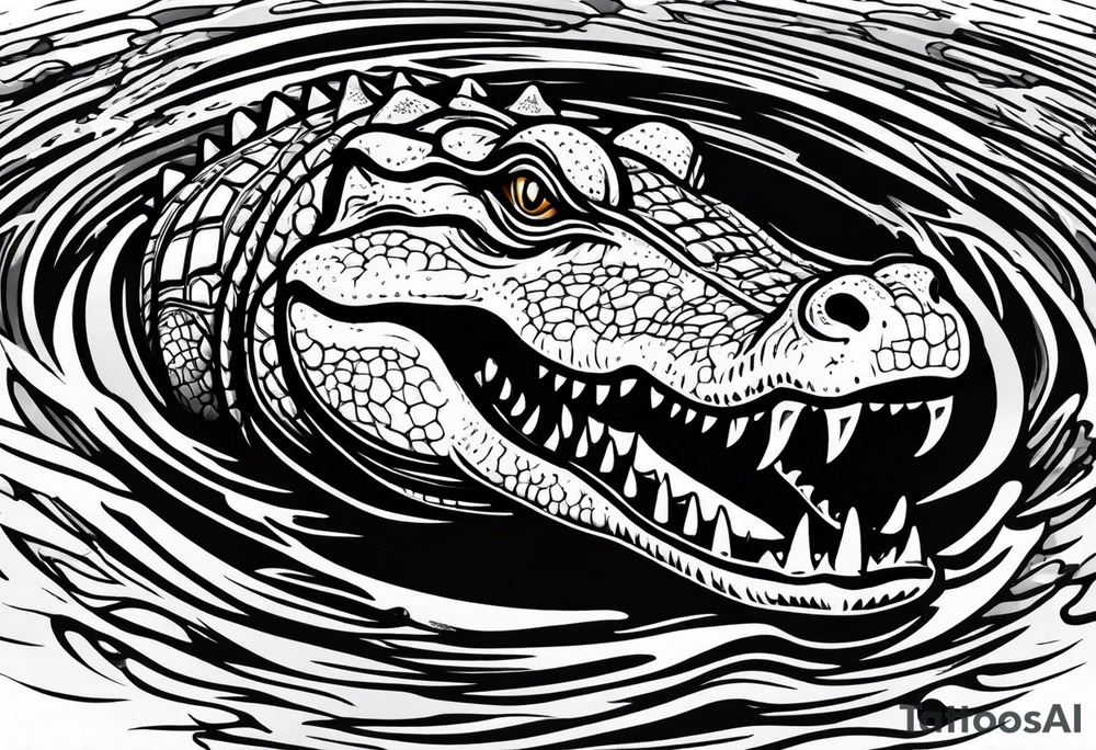 Alligator floating in the water with a shadow as viewed from above tattoo idea
