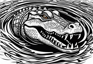 Alligator floating in the water with a shadow as viewed from above tattoo idea