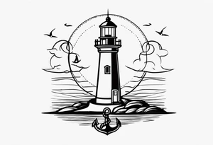 Lighthouse and anchor that says "MY BEACON, MY ANCHOR" tattoo idea