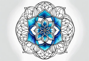 Linear minimalistic flower of life  with abstract floral patern in blue linear design tattoo idea