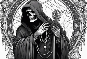 The grim reaper with praying hands and rosary rapped around his hands tattoo idea