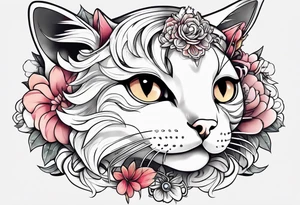 Sexy cat waifu with her ears being rubbed tattoo idea