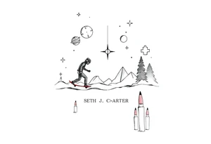 memorial, futuristic, star wars, space, skateboarding, camping, puzzle pieces, video games, heaven, god, outdoors, bullets, Harley Davidson, 
Seth J. Carter AKA "Darth Carter"
12/29/88-01/06/2025 tattoo idea