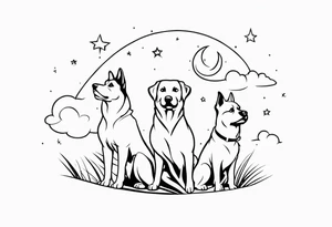 3 dogs looking up at the night sky tattoo idea