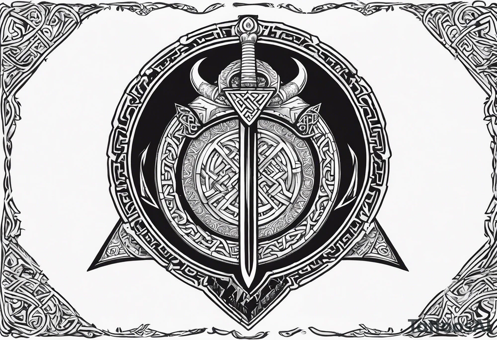 Valhalla sword shield dragon axe Valknut helm of awe tattoo idea